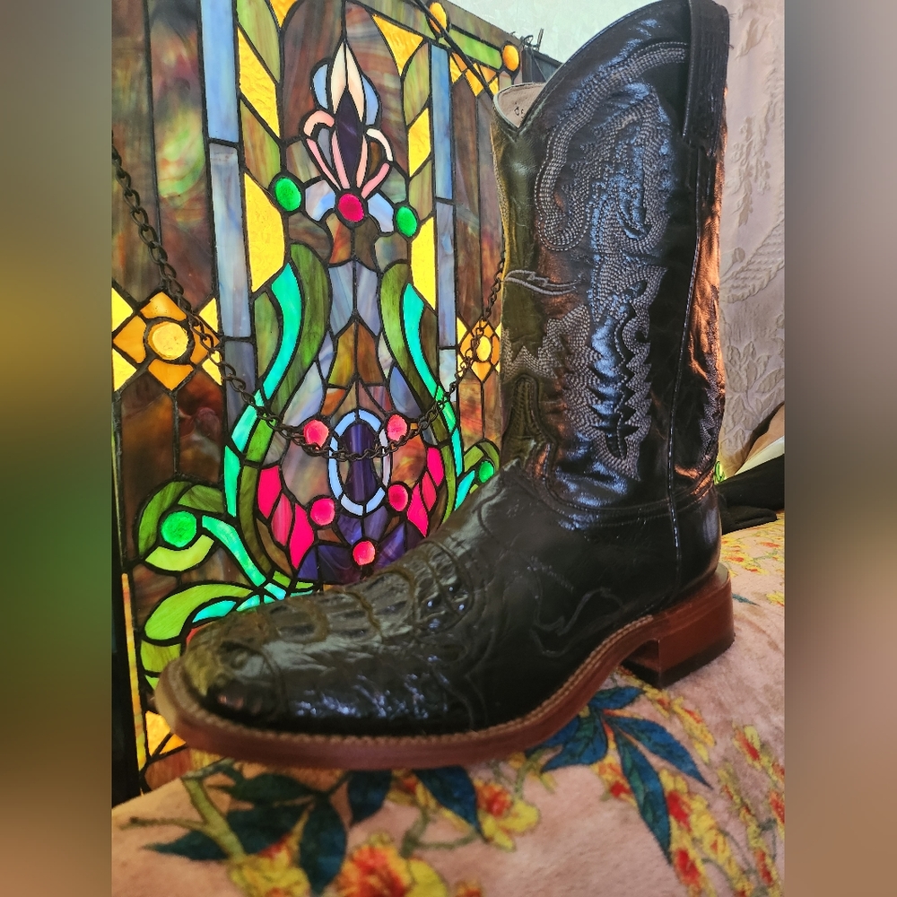 Lagrange Leather Black Caiman Head Saddle Comfort Boot 9D - Unisex